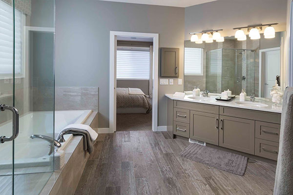 bathroom with vinyl hardwood flooring