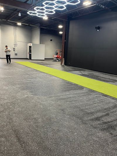 rubber flooring in a large industrial warehouse